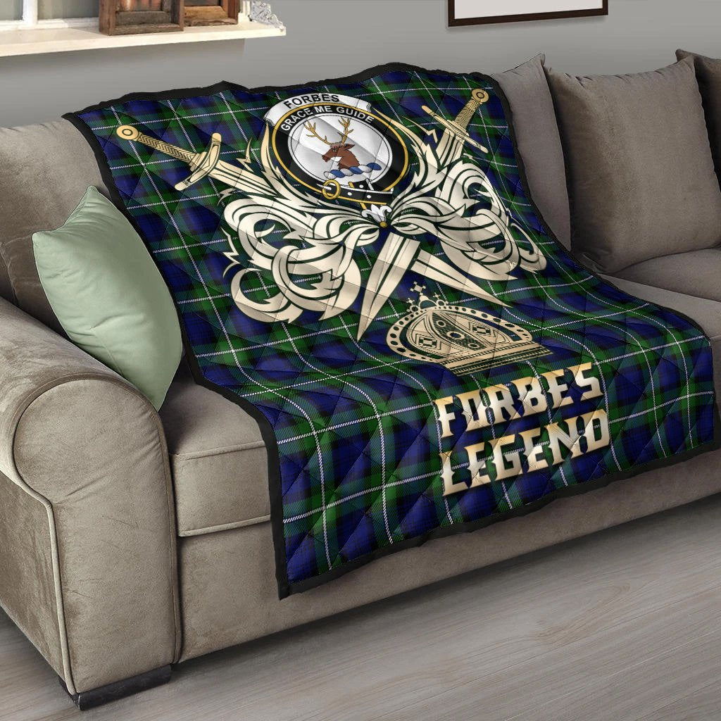 Forbes Modern Tartan Crest Legend Gold Royal Premium Quilt
