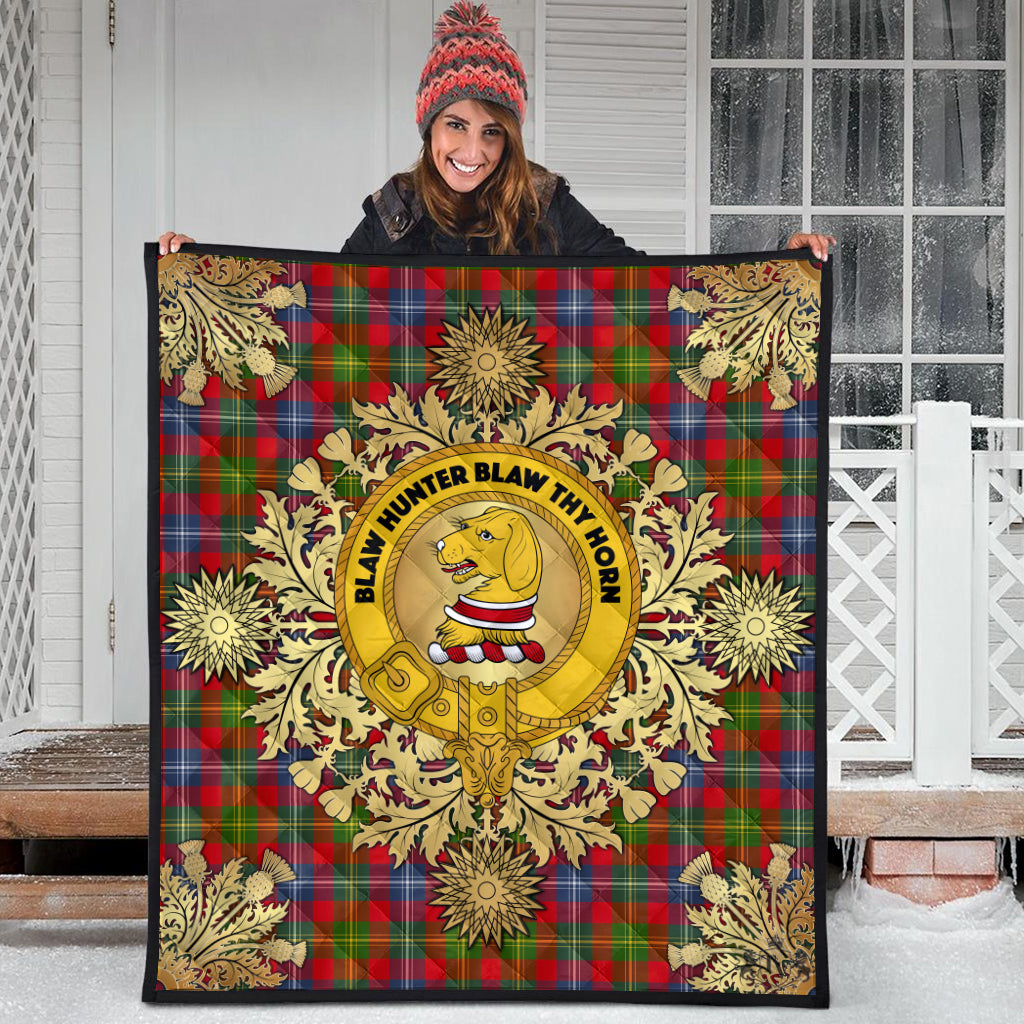 Forrester Tartan Crest Premium Quilt - Gold Thistle Style