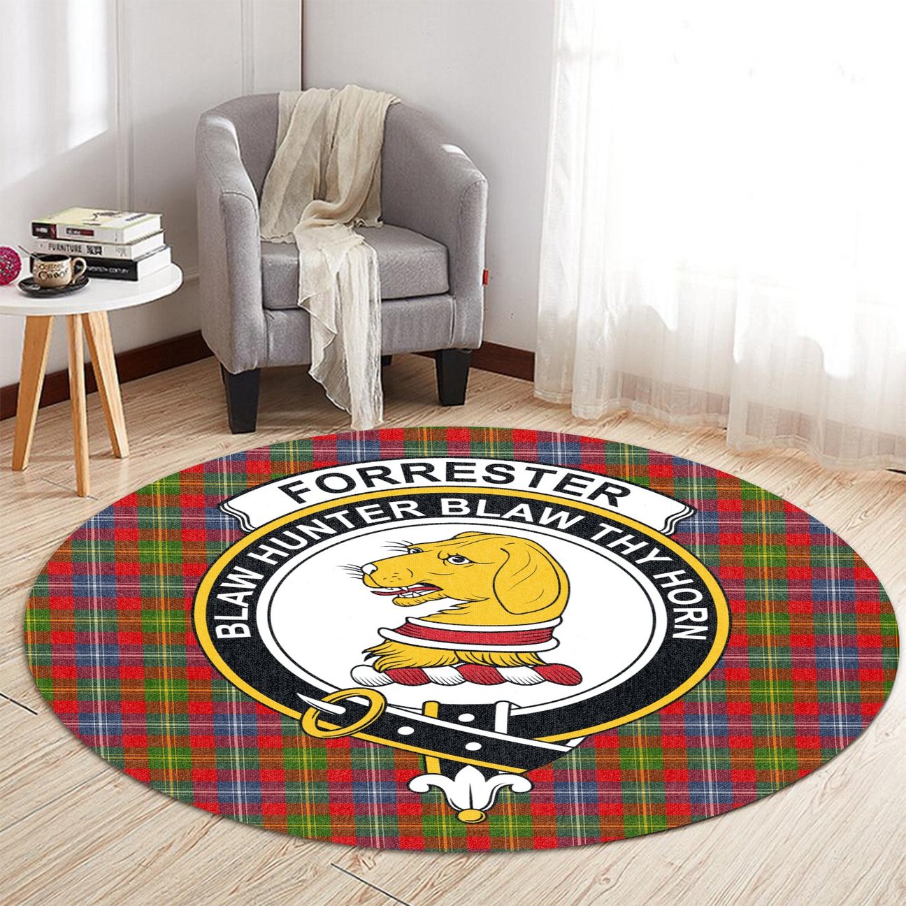 Forrester Tartan Crest Round Rug