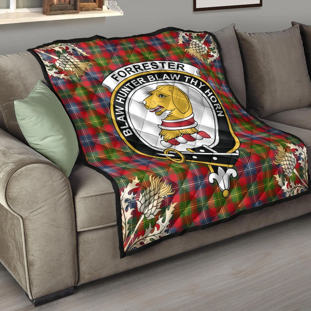 Forrester Tartan Crest Premium Quilt - Gold Thistle Style