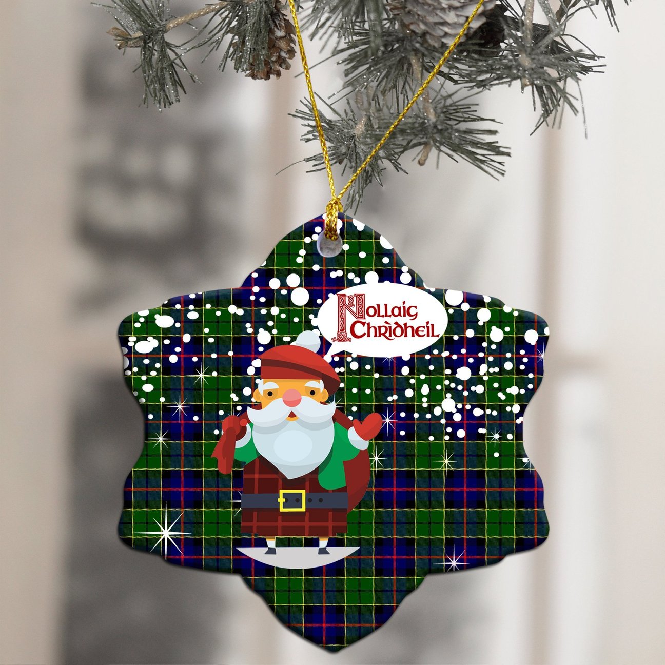 Forsyth Modern Tartan Christmas Ceramic Ornament - Santa Style