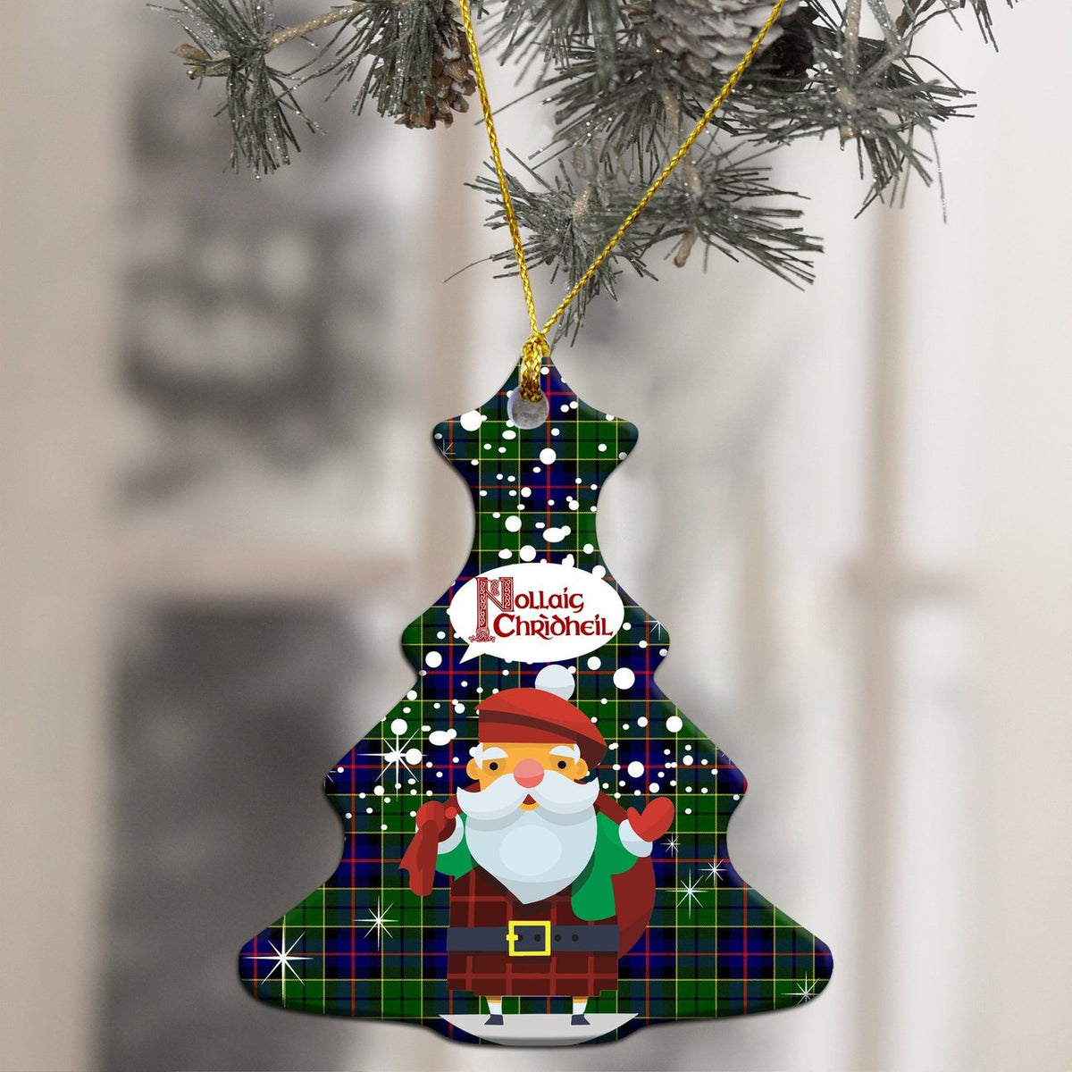 Forsyth Modern Tartan Christmas Ceramic Ornament - Santa Style