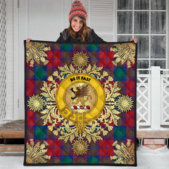 Fotheringham Modern Tartan Crest Premium Quilt - Gold Thistle Style