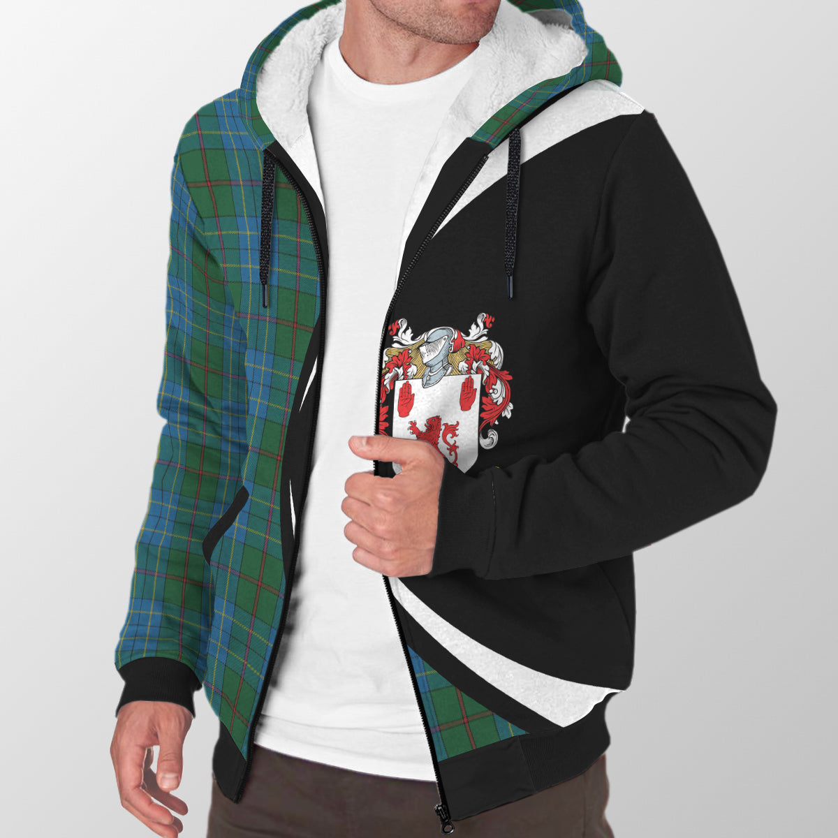 Fox Hunting Tartan Crest Sherpa Hoodie - Circle Style