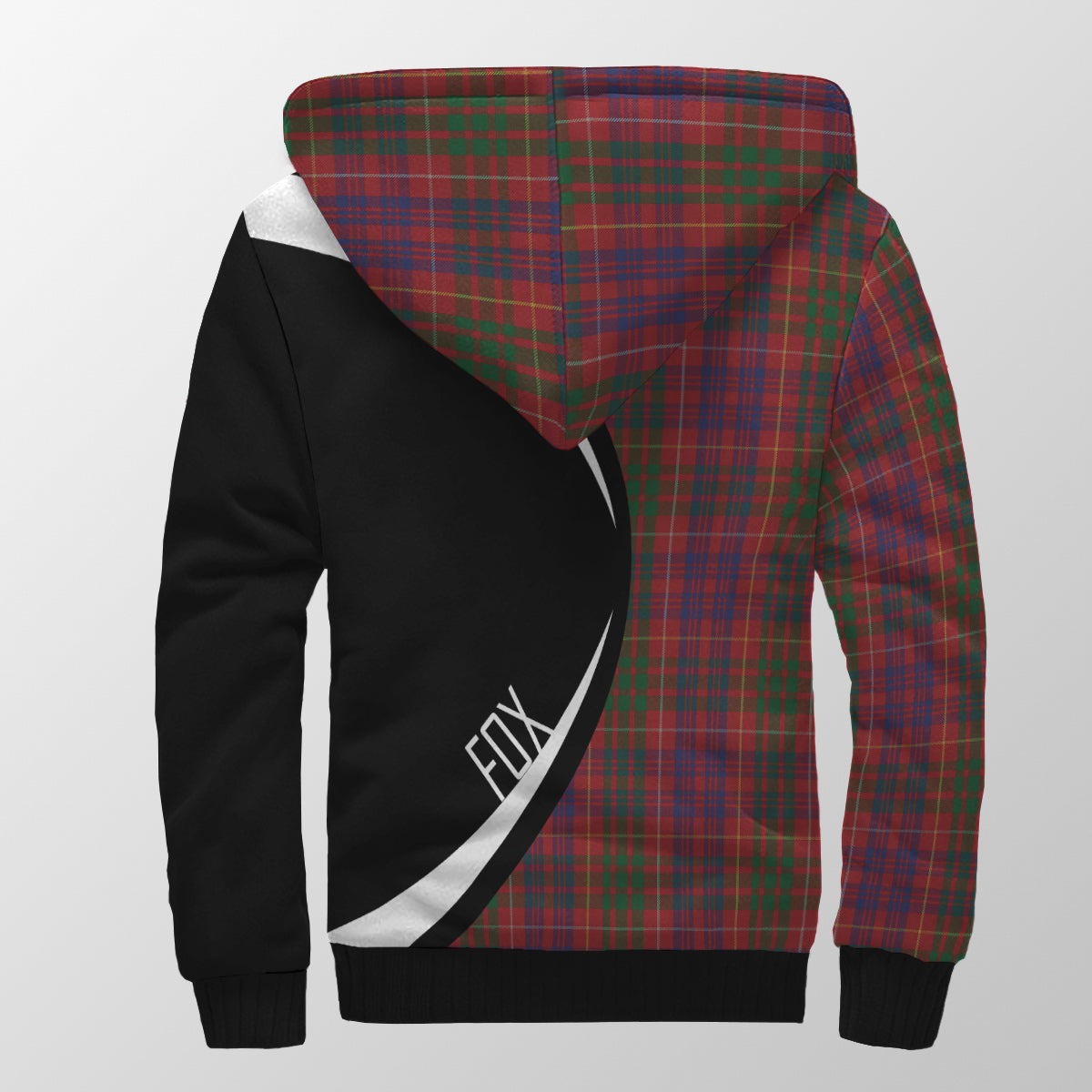 Fox Red Tartan Crest Sherpa Hoodie - Circle Style