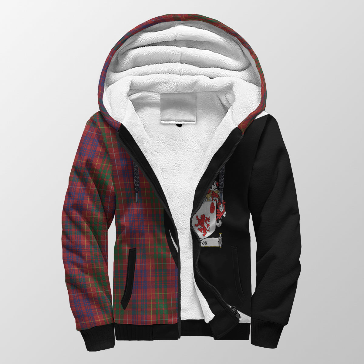 Fox Red Tartan Crest Sherpa Hoodie - Circle Style