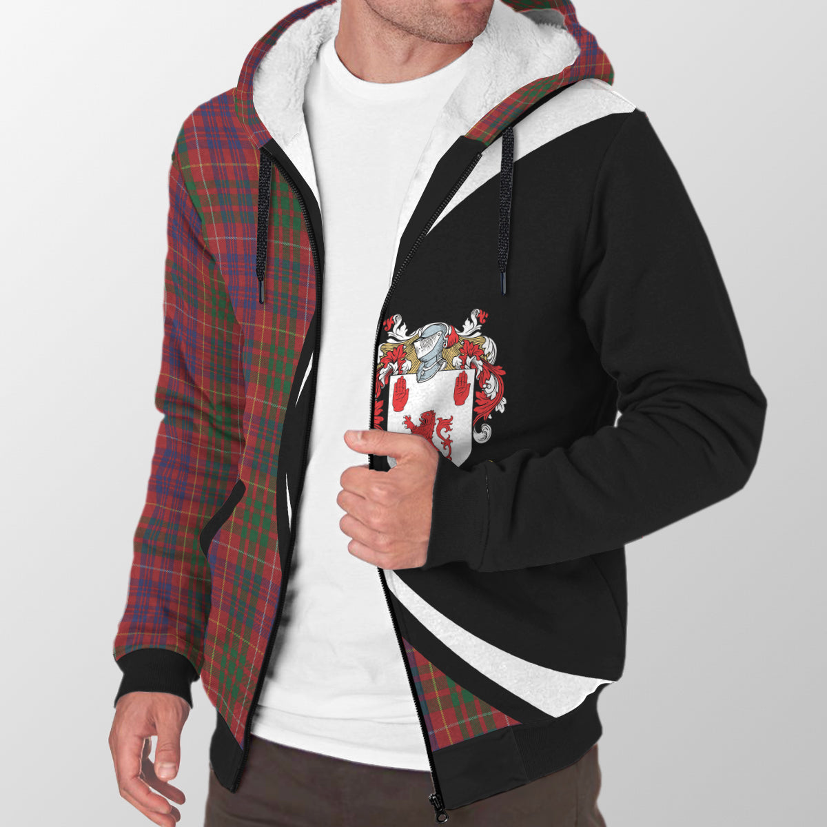 Fox Red Tartan Crest Sherpa Hoodie - Circle Style