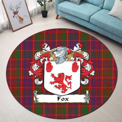 Fox Red Tartan Coat Of Arms Round Rug