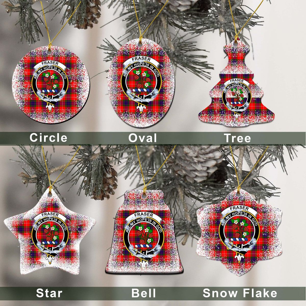 Fraser Tartan Christmas Ceramic Ornament - Snow Style