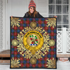 Fraser Ancient Tartan Crest Premium Quilt - Gold Thistle Style