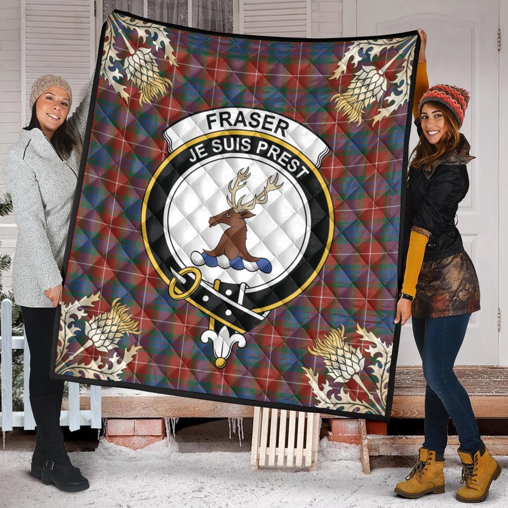 Fraser Ancient Tartan Crest Premium Quilt - Gold Thistle Style