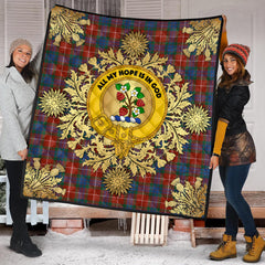 Fraser Ancient Tartan Crest Premium Quilt - Gold Thistle Style