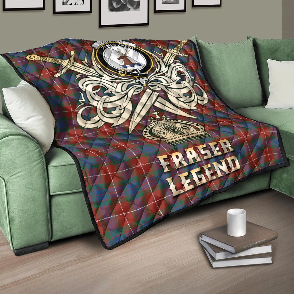 Fraser Ancient Tartan Crest Legend Gold Royal Premium Quilt