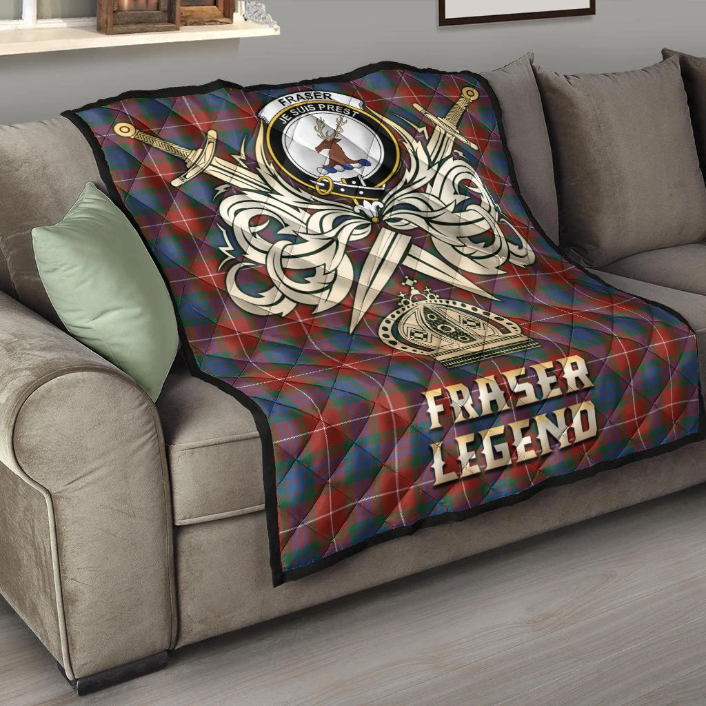 Fraser Ancient Tartan Crest Legend Gold Royal Premium Quilt