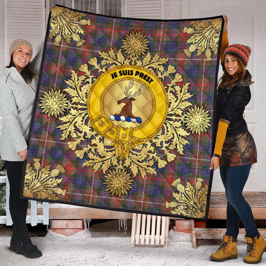 Fraser Hunting Modern Tartan Crest Premium Quilt - Gold Thistle Style