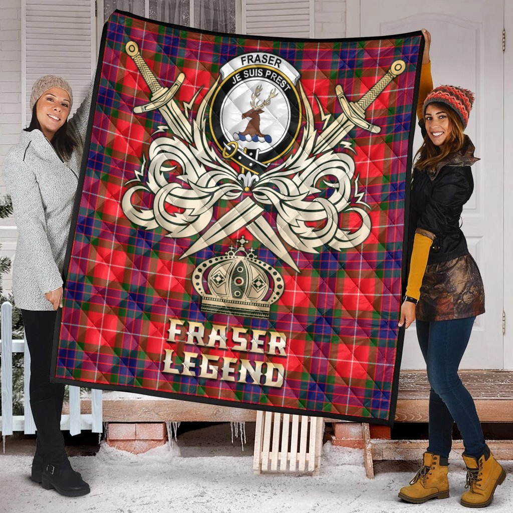 Fraser Modern Tartan Crest Legend Gold Royal Premium Quilt