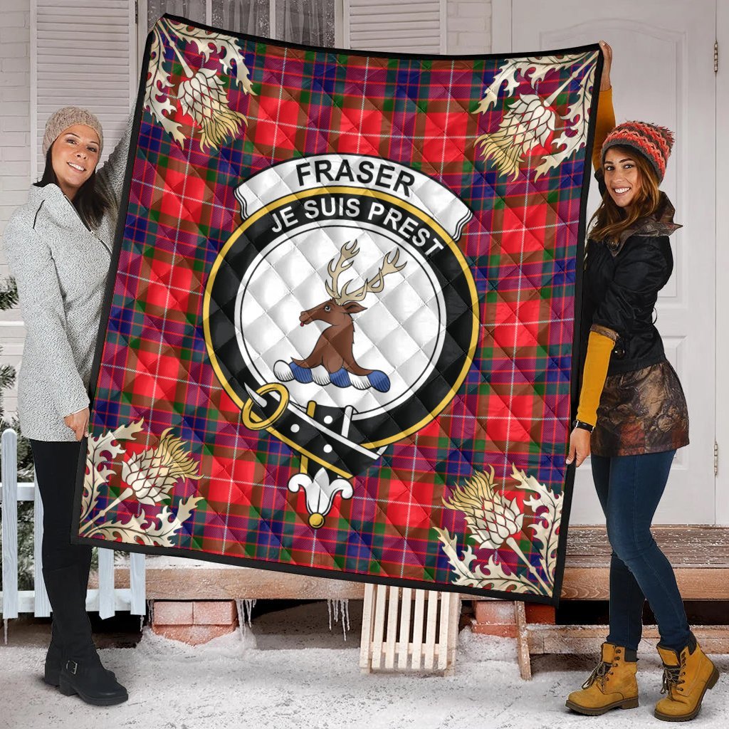 Fraser Modern Tartan Crest Premium Quilt - Gold Thistle Style