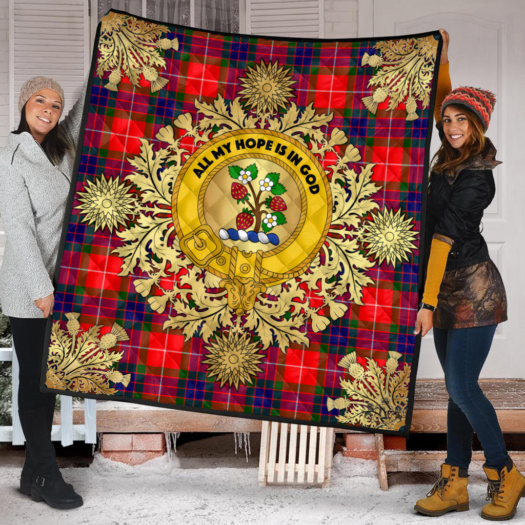 Fraser Modern Tartan Crest Premium Quilt - Gold Thistle Style