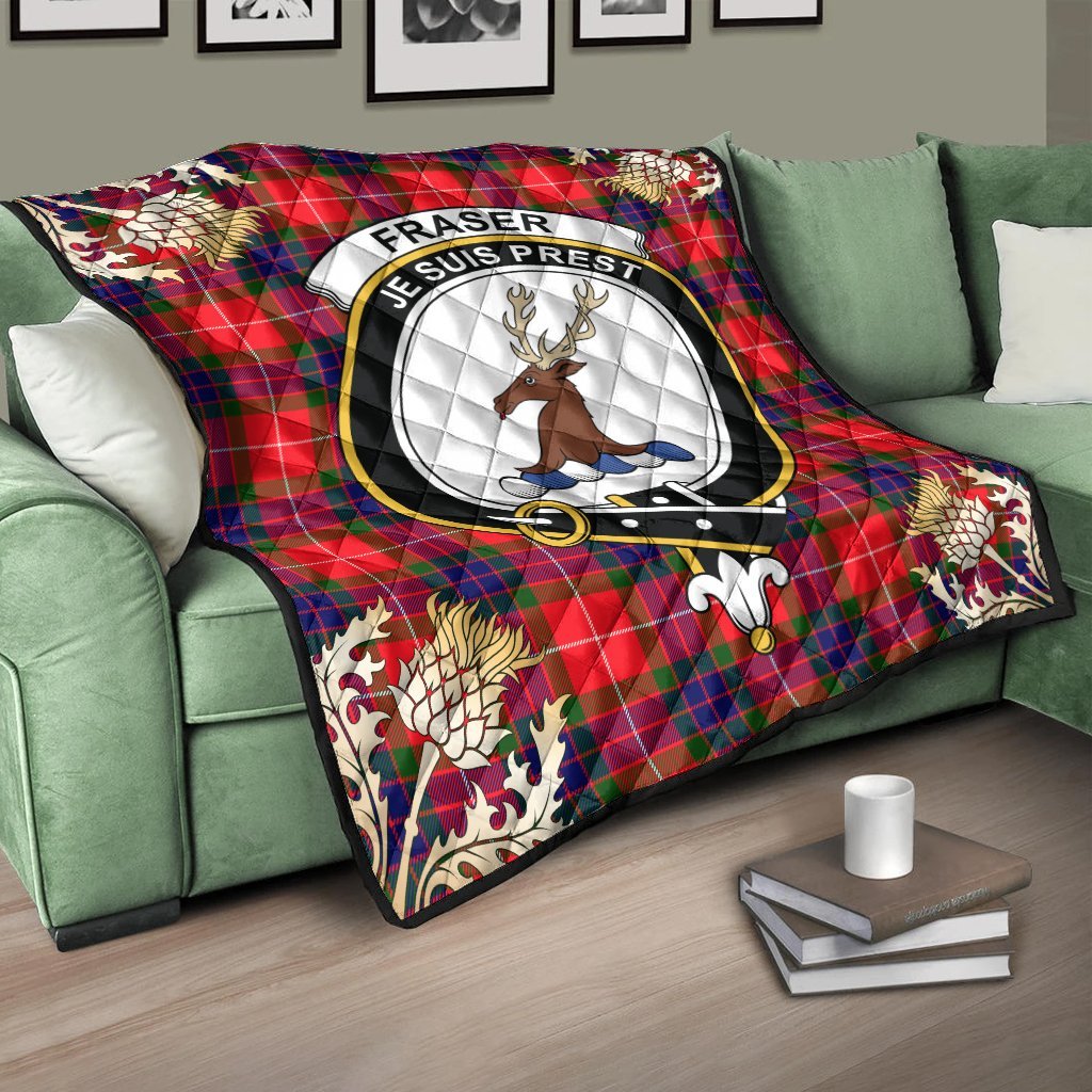 Fraser Modern Tartan Crest Premium Quilt - Gold Thistle Style