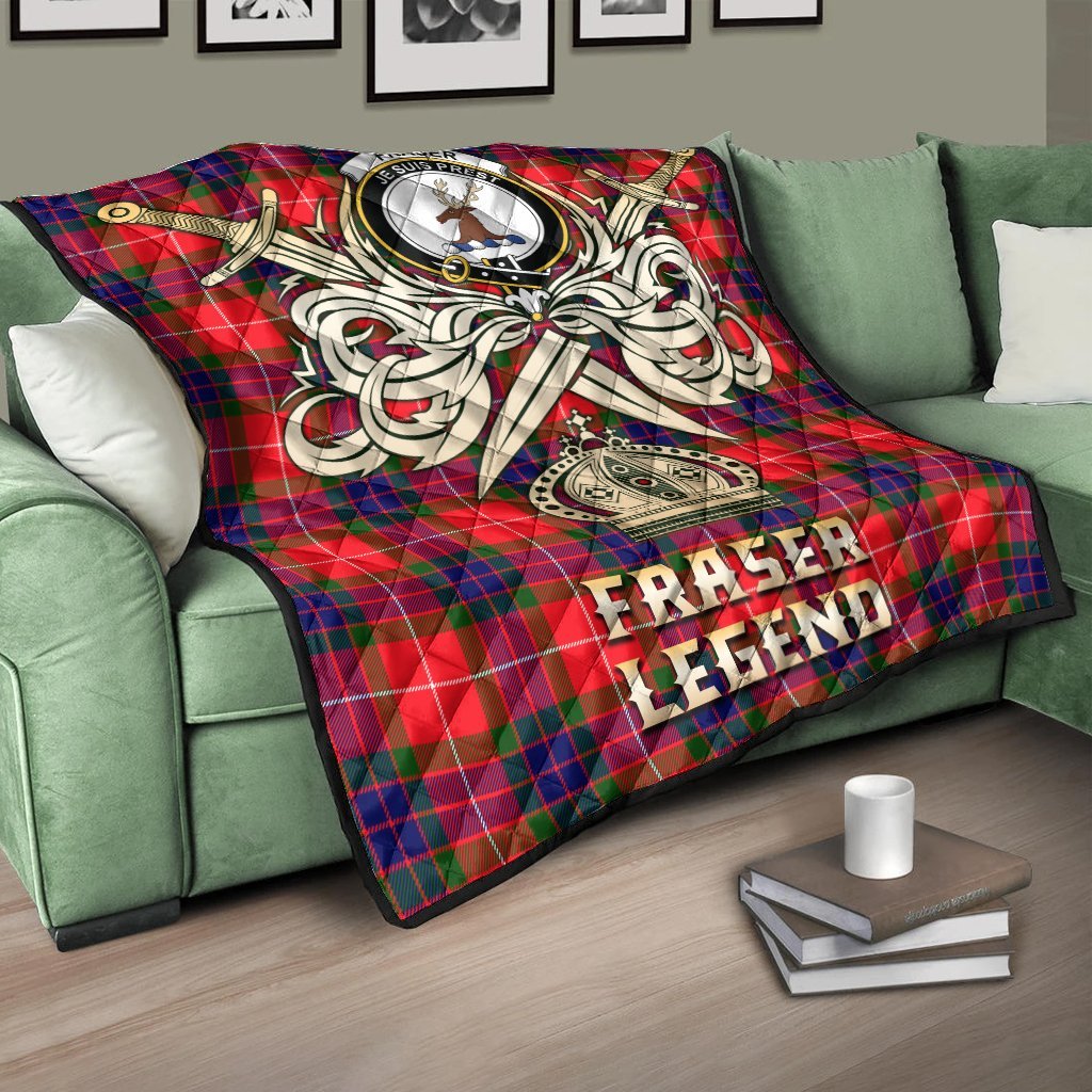 Fraser Modern Tartan Crest Legend Gold Royal Premium Quilt