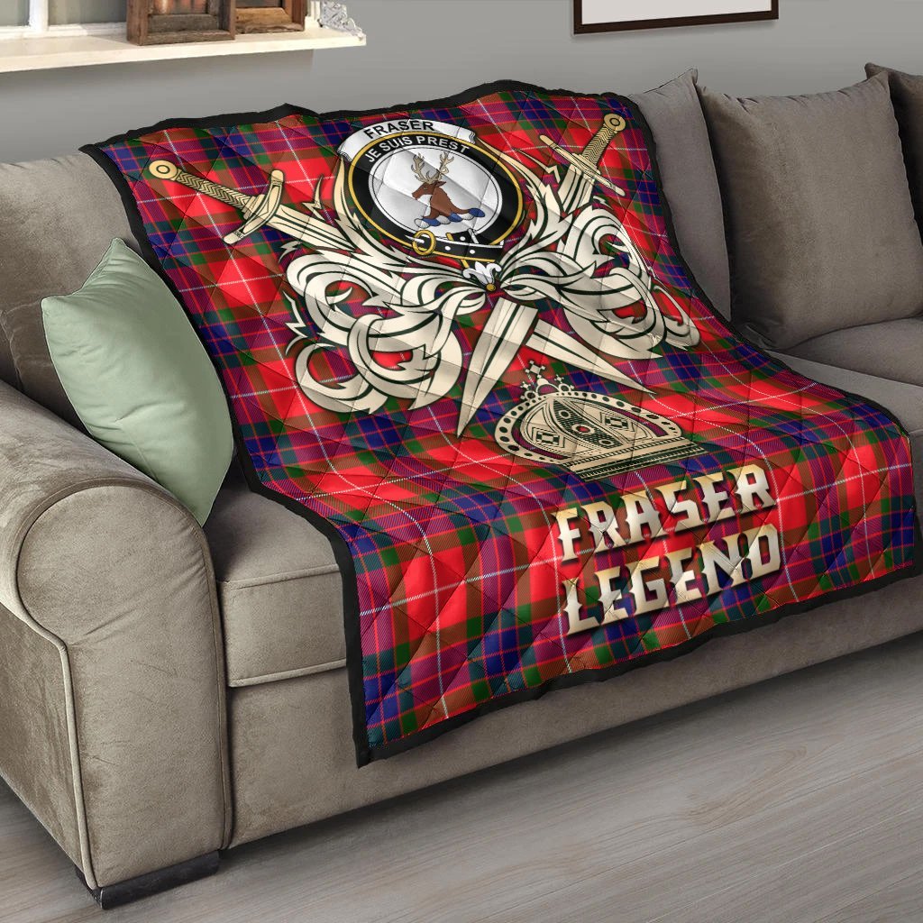 Fraser Modern Tartan Crest Legend Gold Royal Premium Quilt