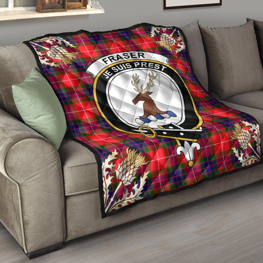 Fraser Modern Tartan Crest Premium Quilt - Gold Thistle Style