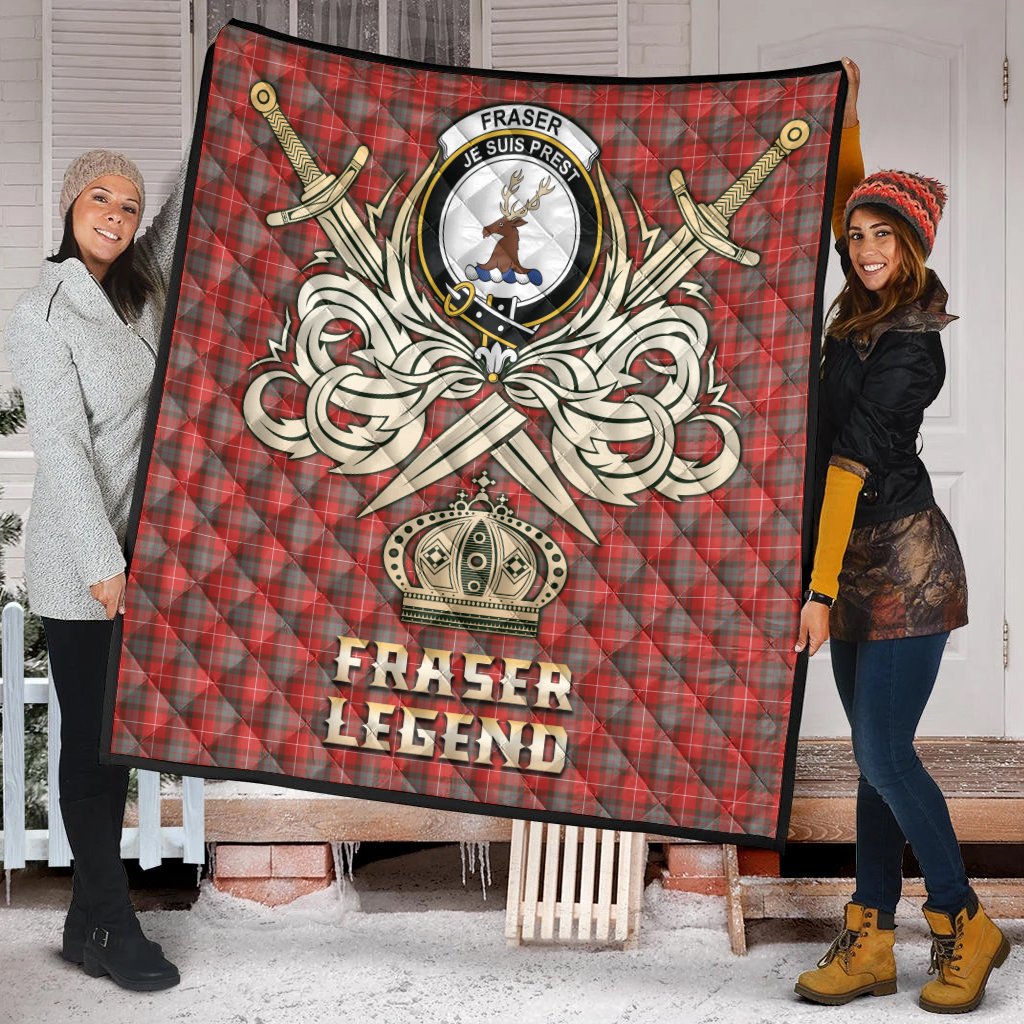 Fraser Weathered Tartan Crest Legend Gold Royal Premium Quilt