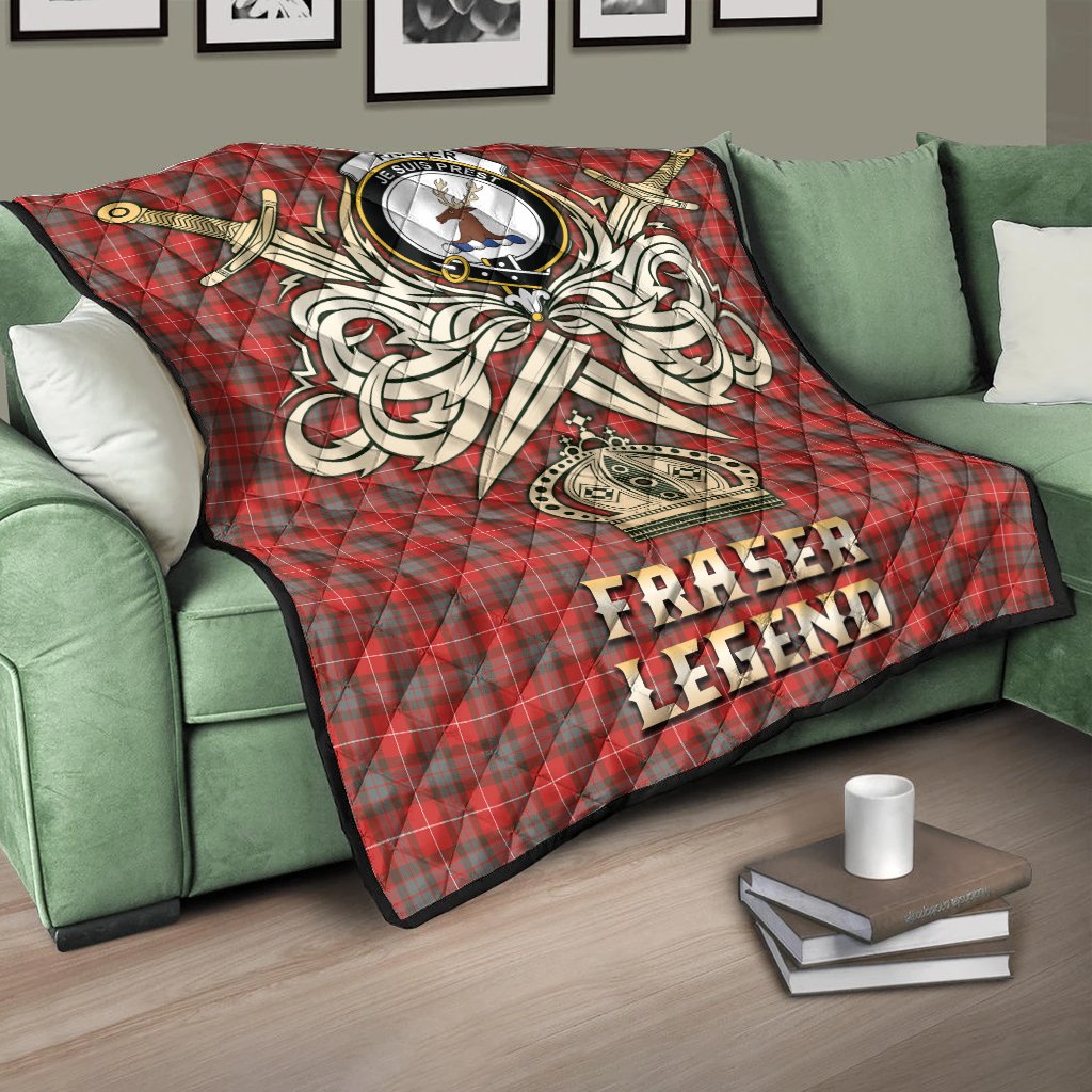 Fraser Weathered Tartan Crest Legend Gold Royal Premium Quilt