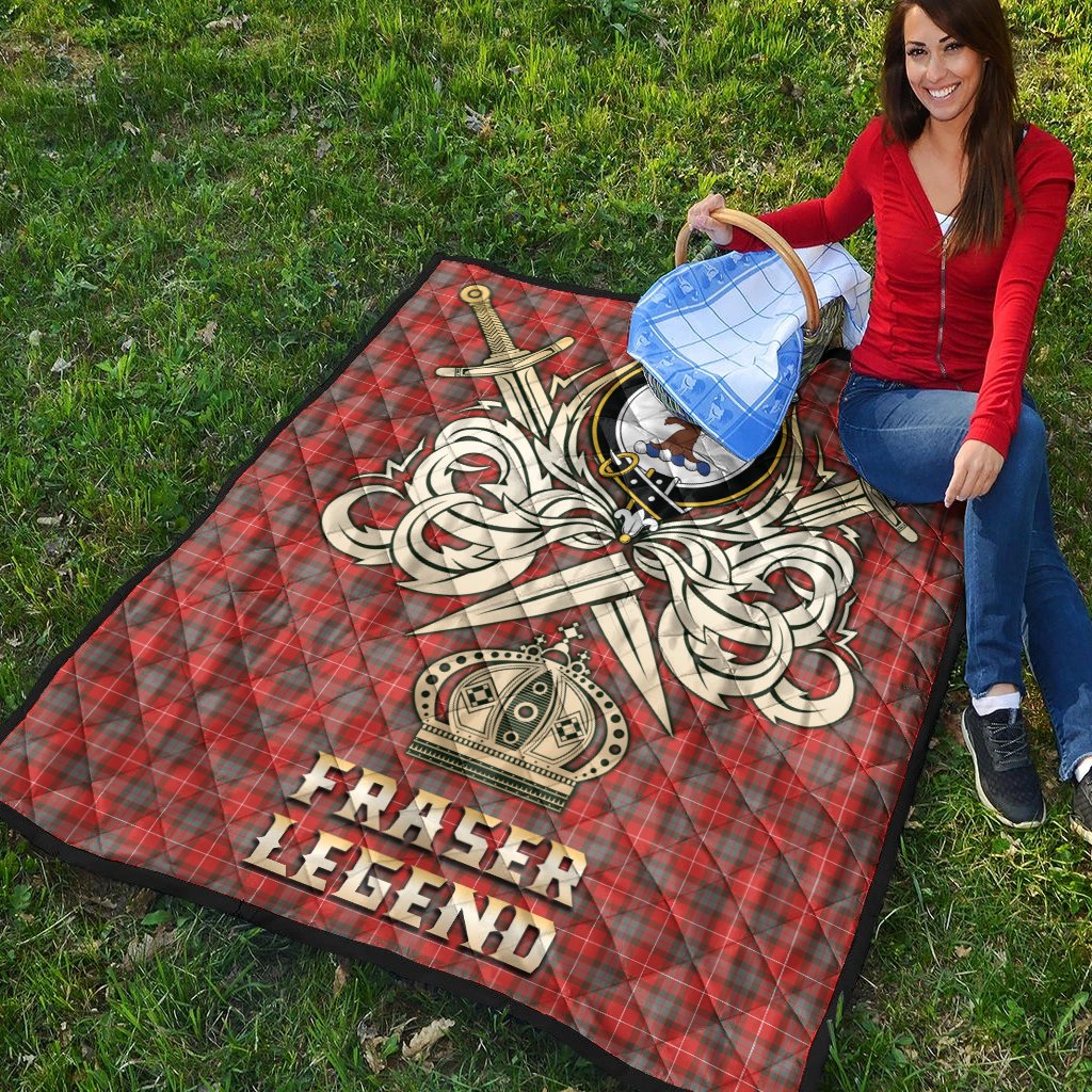 Fraser Weathered Tartan Crest Legend Gold Royal Premium Quilt