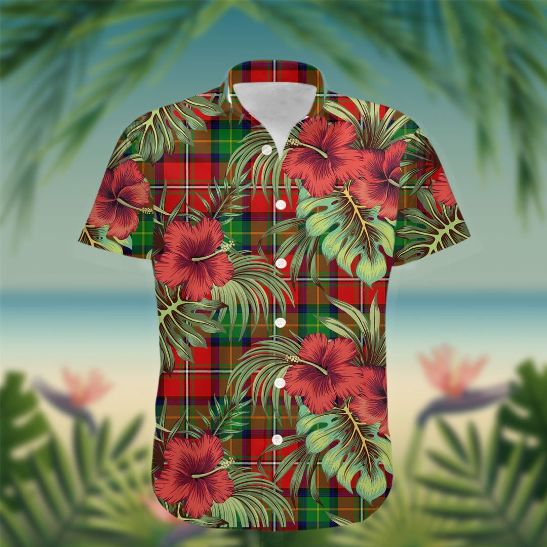 Fullerton Tartan Hawaiian Shirt Hibiscus, Coconut, Parrot, Pineapple - Tropical Garden Shirt