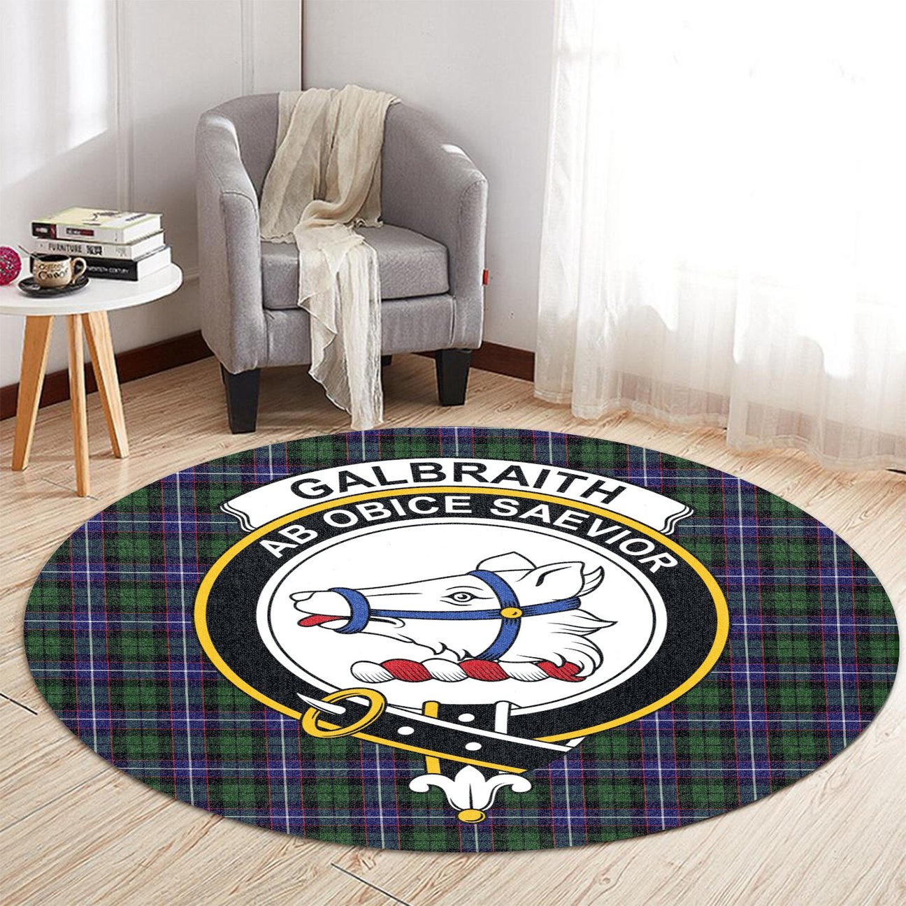 Galbraith Modern Tartan Crest Round Rug