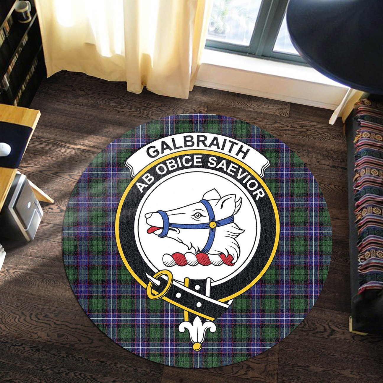 Galbraith Modern Tartan Crest Round Rug