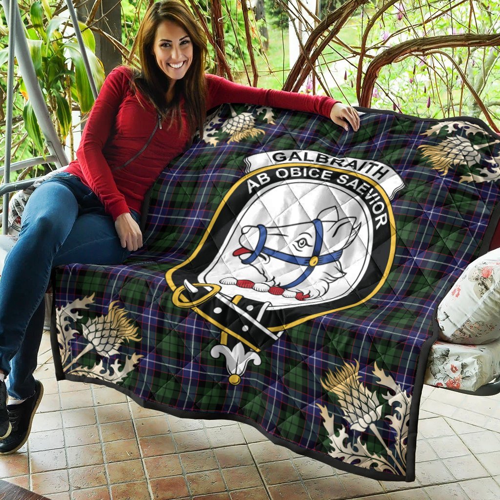 Galbraith Modern Tartan Crest Premium Quilt - Gold Thistle Style