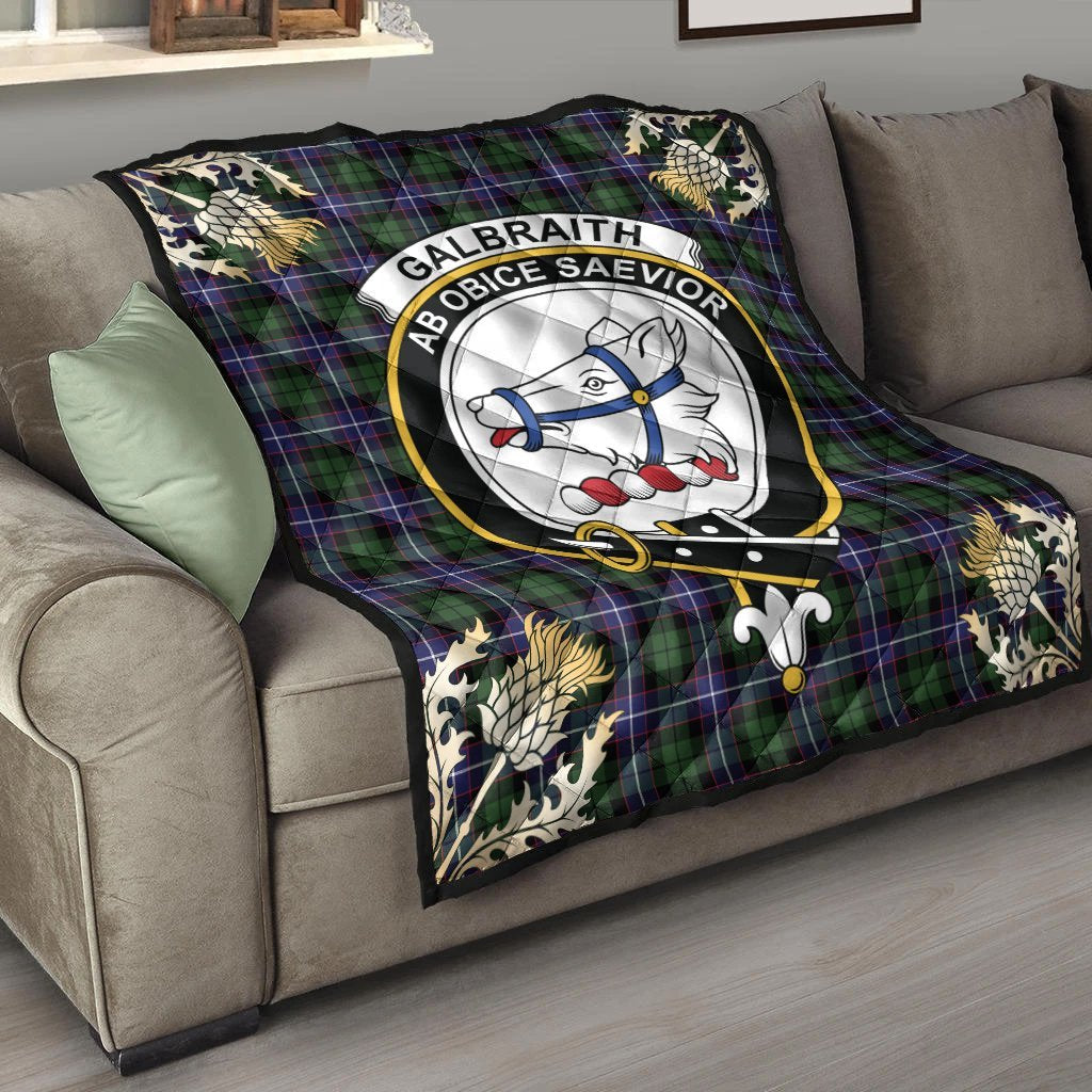 Galbraith Modern Tartan Crest Premium Quilt - Gold Thistle Style