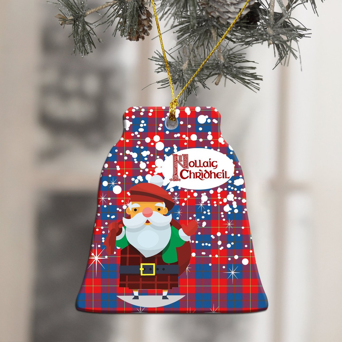 Galloway Red Tartan Christmas Ceramic Ornament - Santa Style