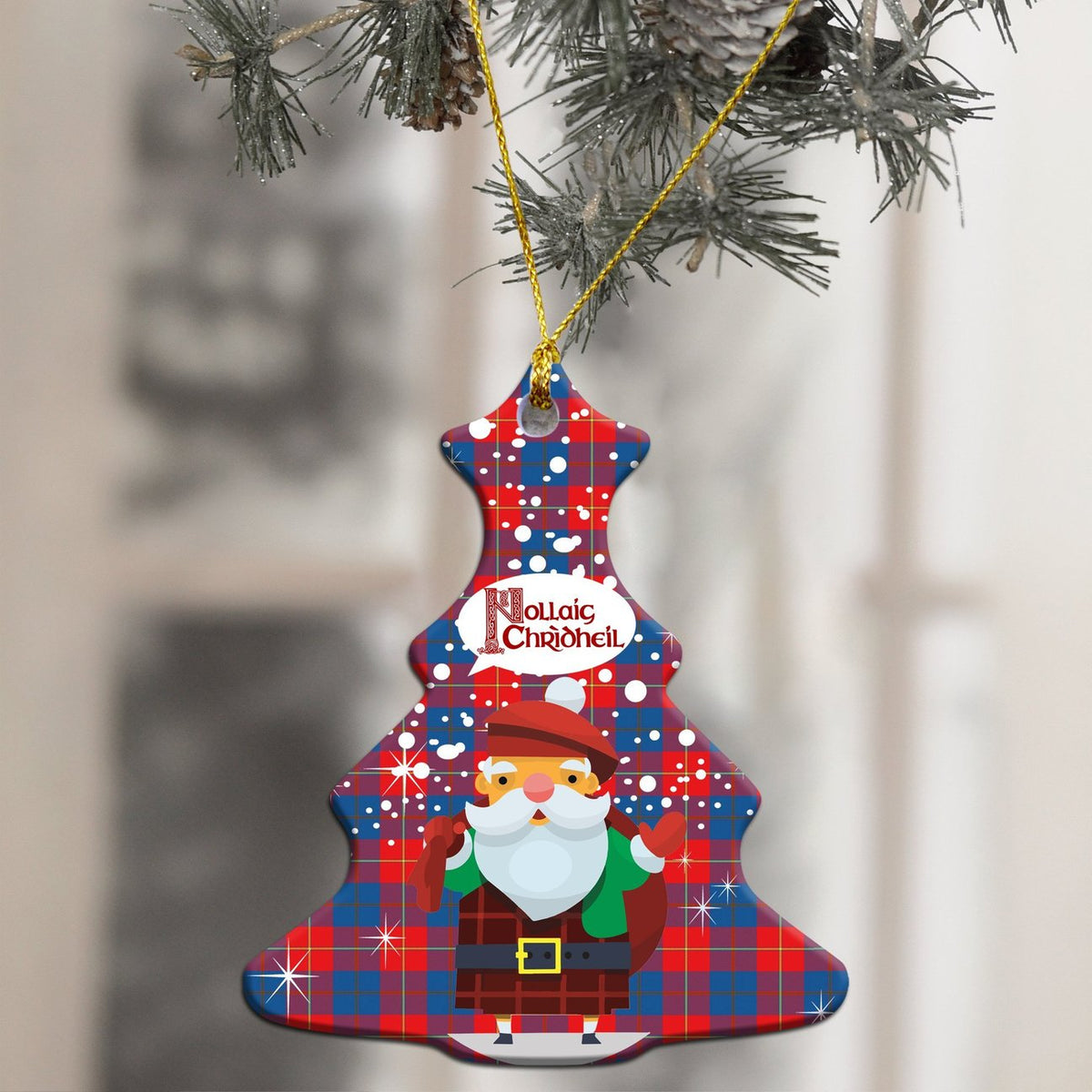 Galloway Red Tartan Christmas Ceramic Ornament - Santa Style