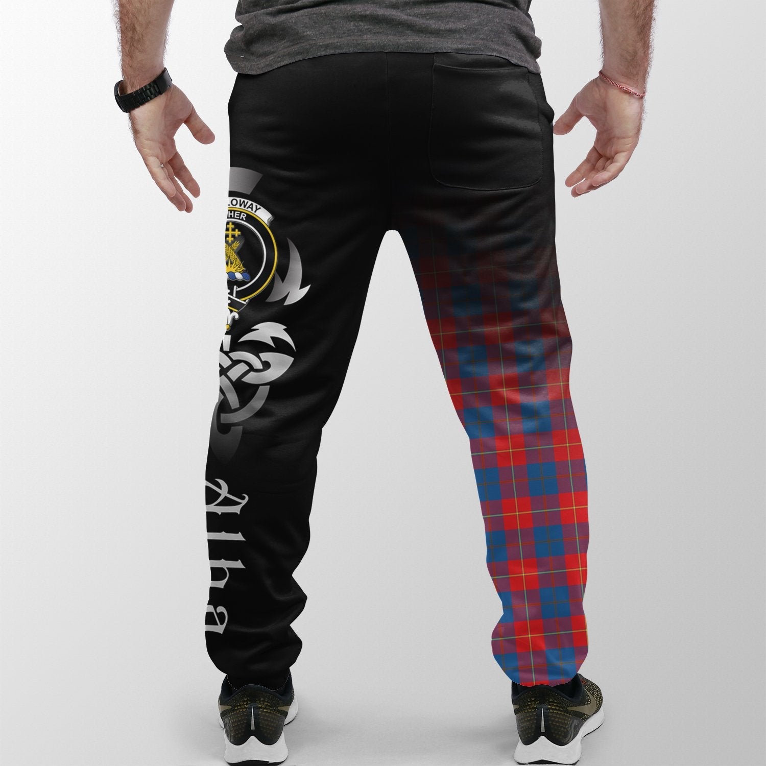 Galloway Red Tartan Crest Jogger Sweatpants - Alba Celtic Style