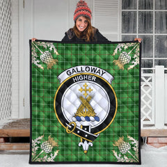 Galloway Tartan Crest Premium Quilt - Gold Thistle Style