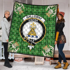 Galloway Tartan Crest Premium Quilt - Gold Thistle Style