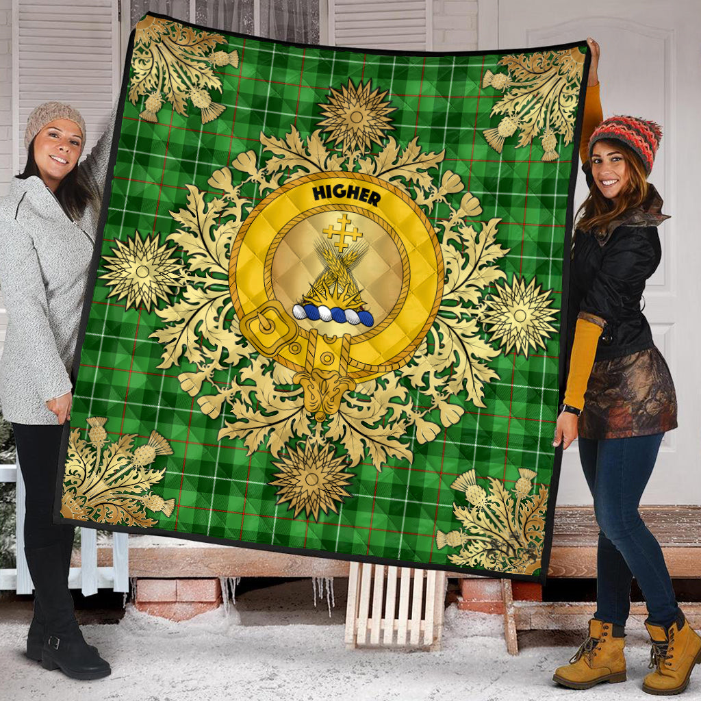 Galloway Tartan Crest Premium Quilt - Gold Thistle Style