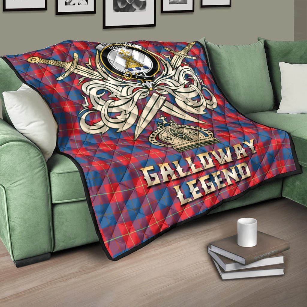 Galloway Red Tartan Crest Legend Gold Royal Premium Quilt