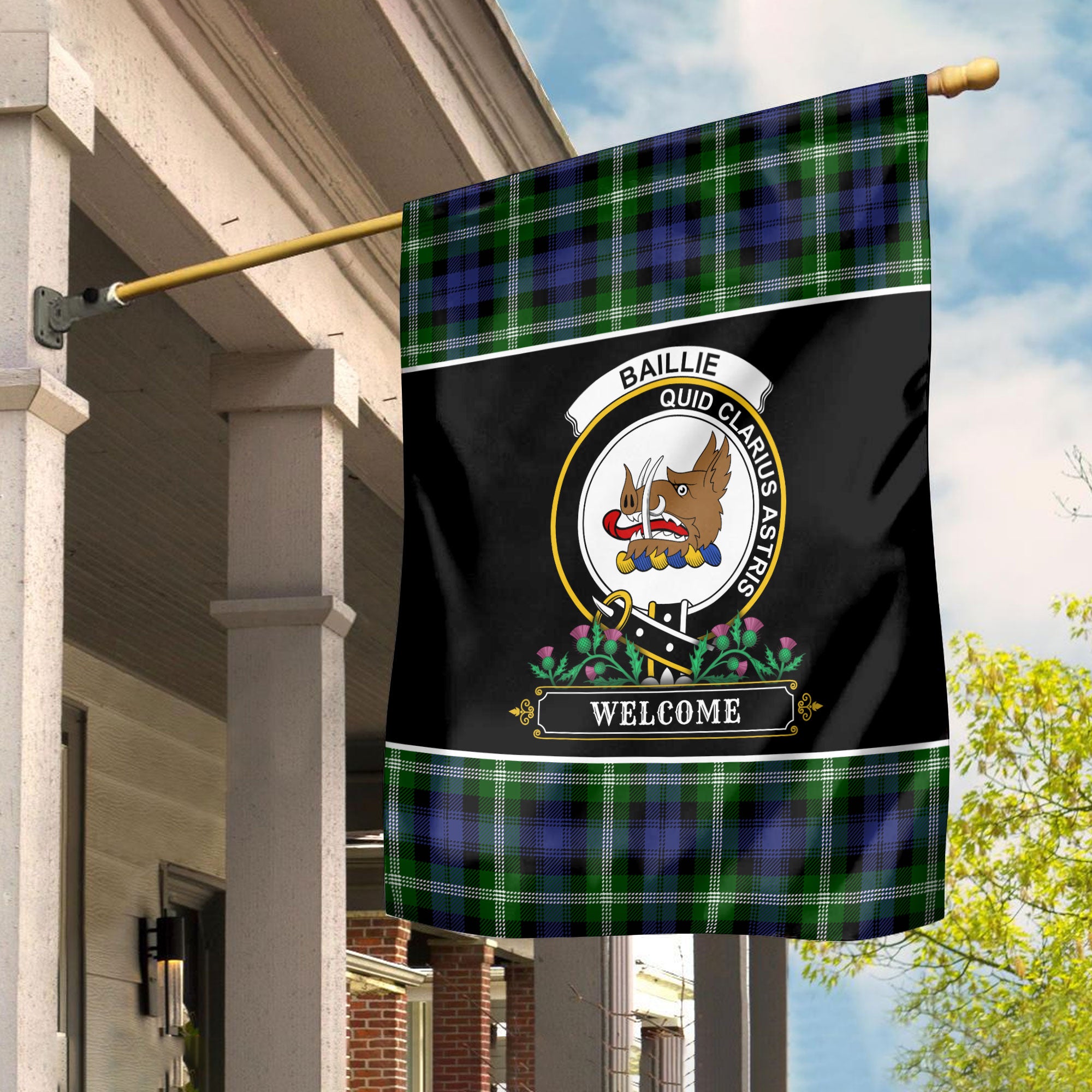 Baillie Modern Tartan Crest Garden Flag - Welcome Style