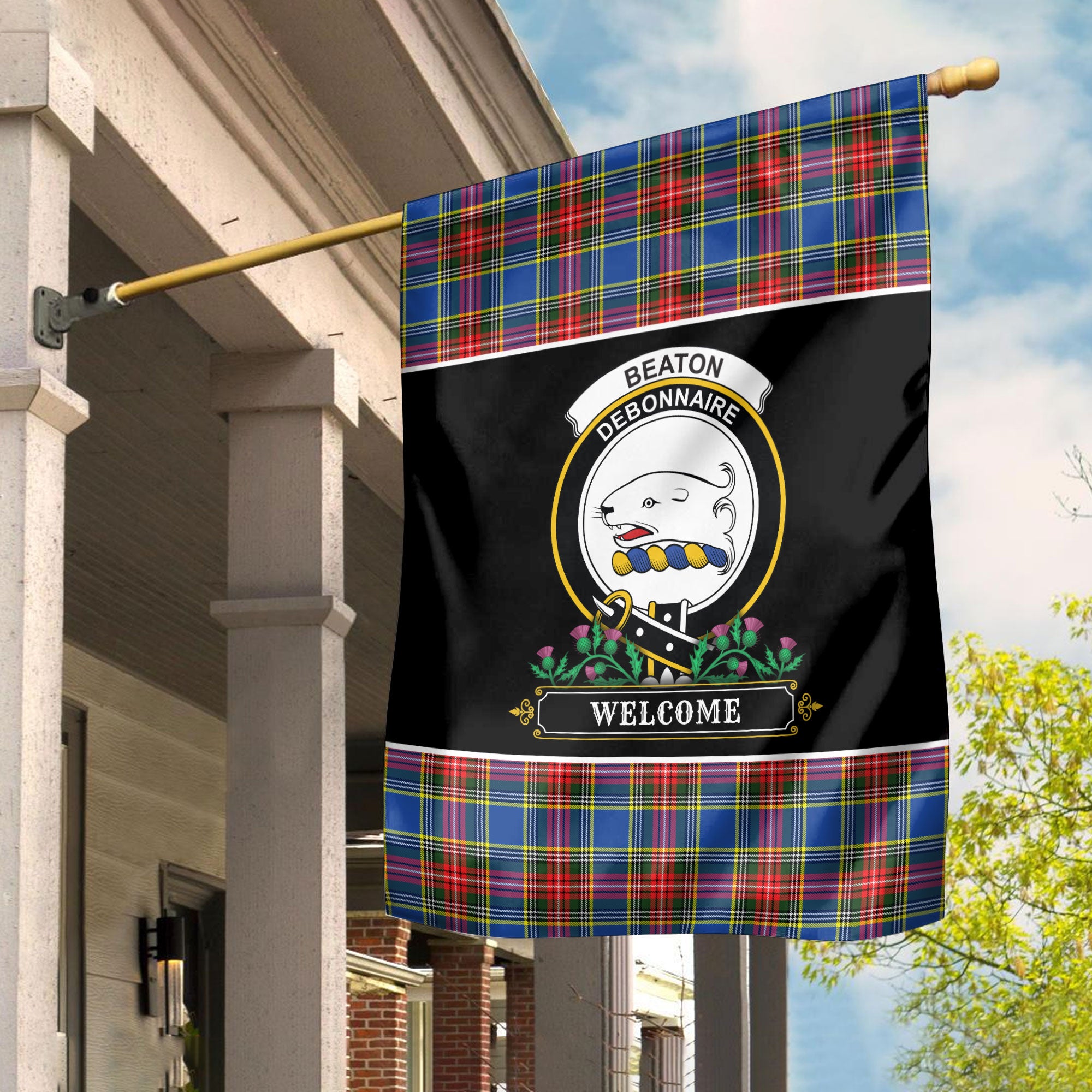 Beaton Modern Tartan Crest Garden Flag - Welcome Style