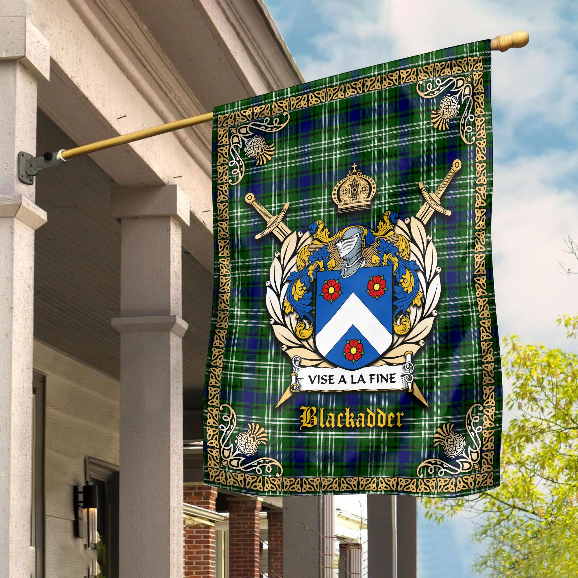 Blackadder Tartan Coat of Arms Garden Flag - Celtic Thistle Style ...