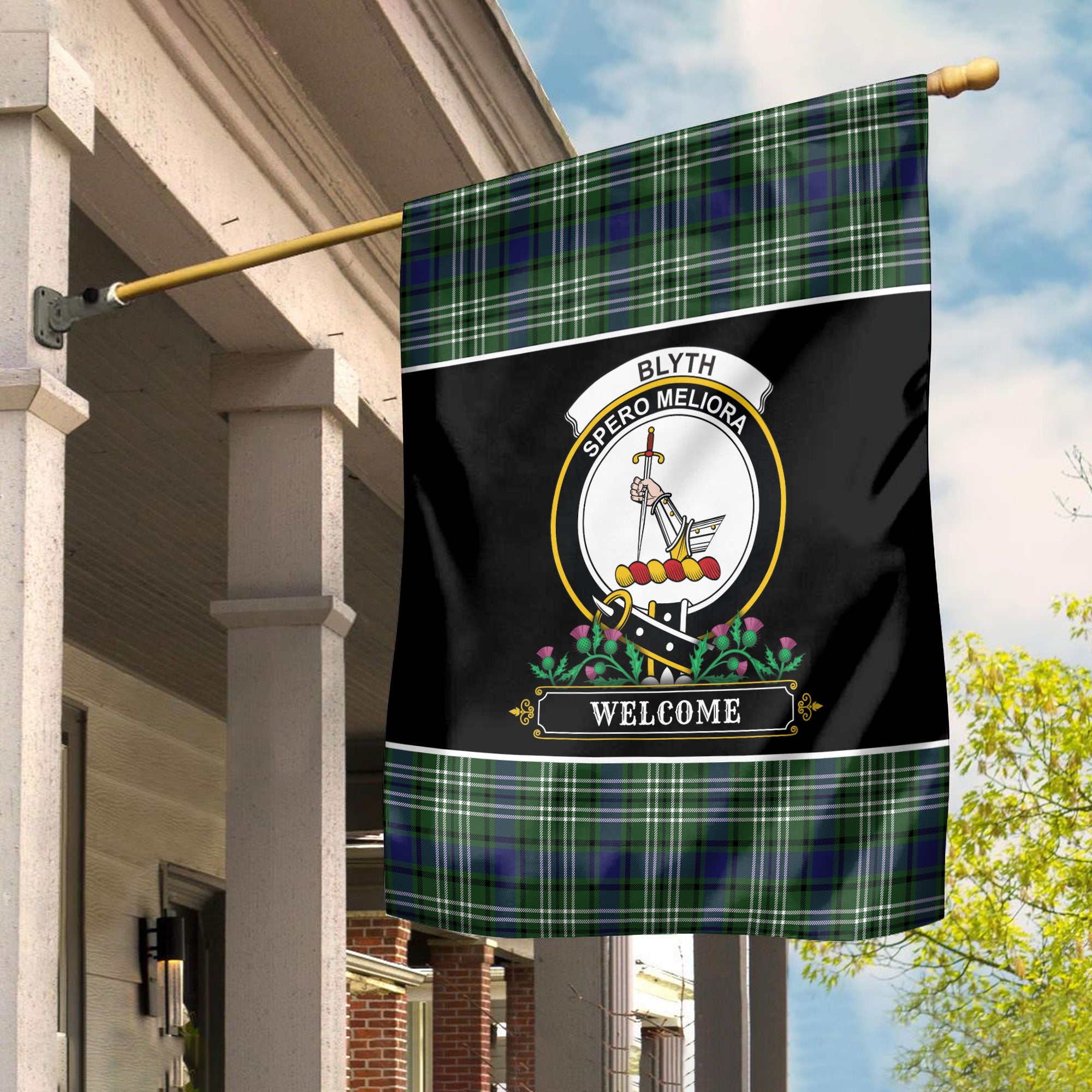 Blyth Tartan Crest Garden Flag - Welcome Style