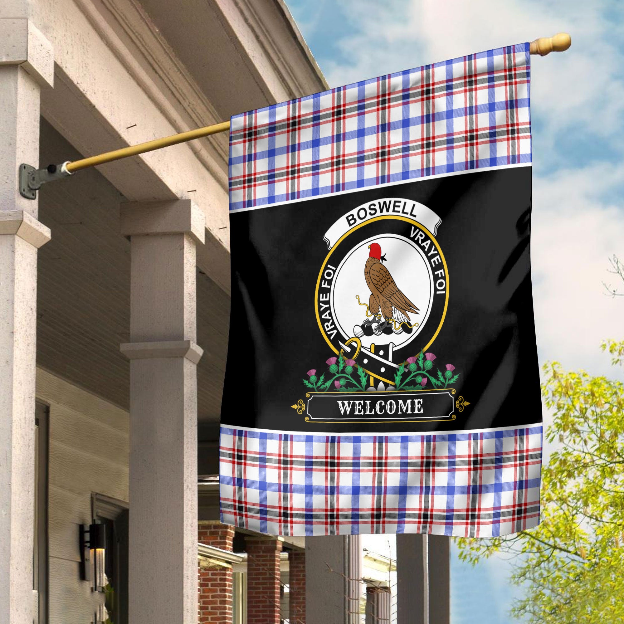 Boswell Modern Tartan Crest Garden Flag - Welcome Style