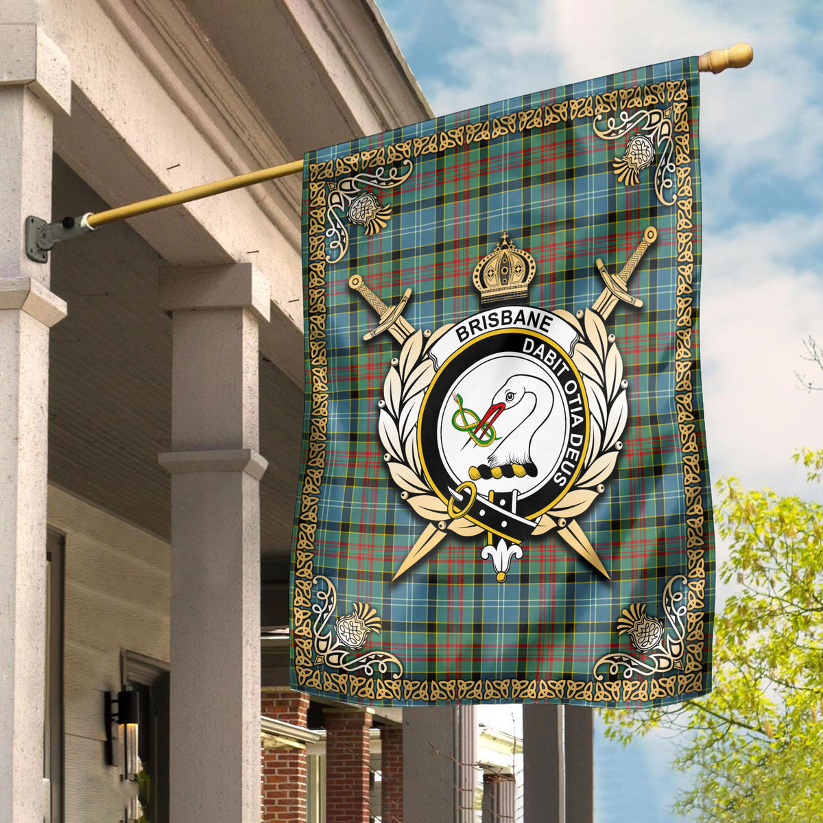 Brisbane Tartan Crest Garden Flag - Celtic Thistle Style