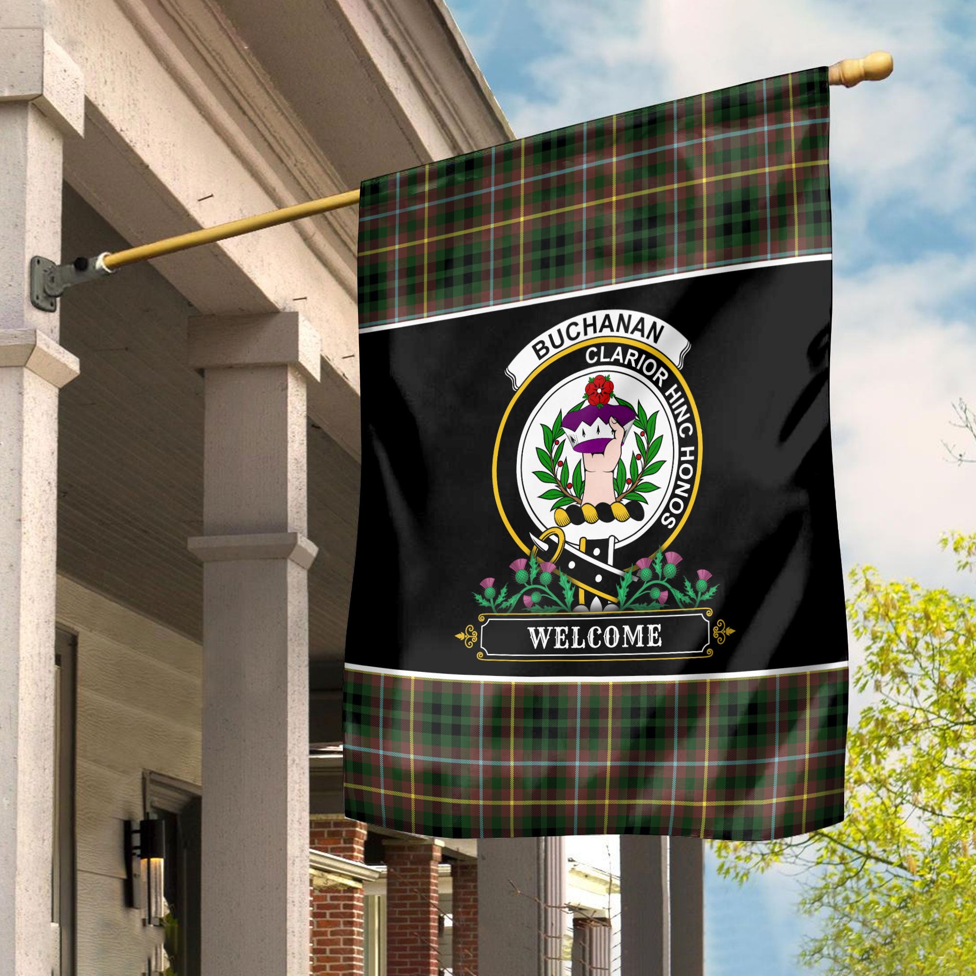 Buchanan Hunting Tartan Crest Garden Flag - Welcome Style