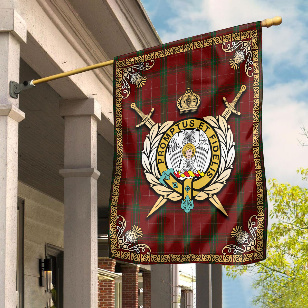 Carruthers Tartan Crest Garden Flag - Celtic Thistle Style