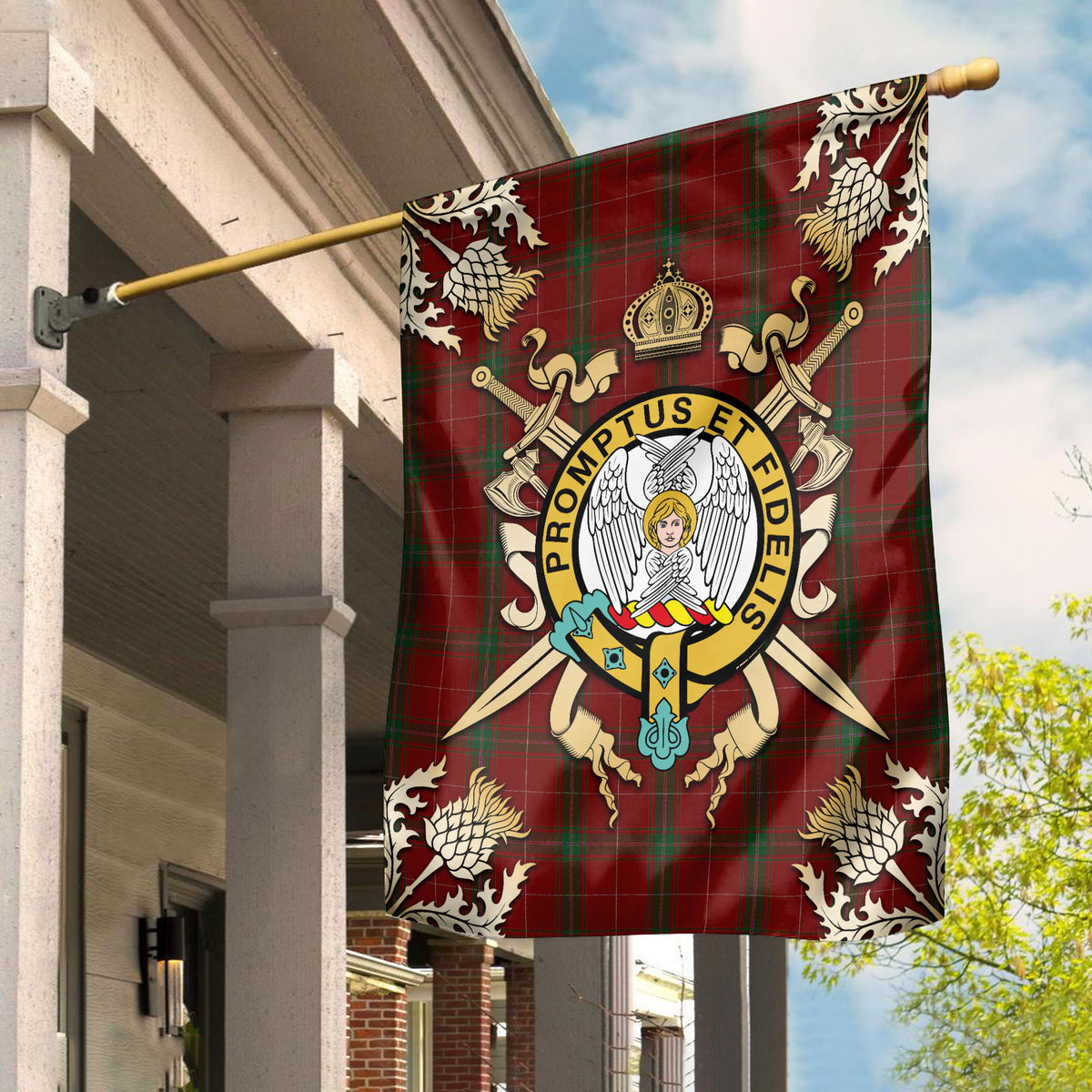 Carruthers Tartan Crest Black Garden Flag - Gold Thistle Style